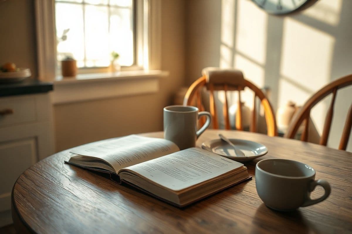fixed annuity rates fort worth 2026 - a quiet domestic Fort Worth moment, a kitchen table with sunlight, an open notebook, a coffee cup, soft afternoon light through a window, no charts, no numbers, no documents with text (editorial illustration)
